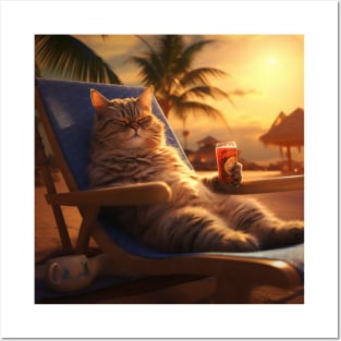 Vacation Vibes - Chilled Cat at Sunset Posters and Art